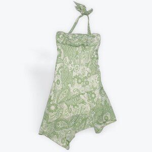 M - Vintage Fairweather Green Floral Paisley Ruffle Dress